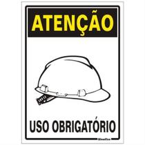 Placa de Poliestireno Autoadesiva 20x30cm Atenção Uso Obrigatorio de Capacete 250 Av Sinalize P