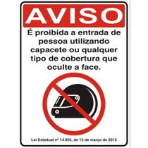 Placa de Poliestireno Autoadesiva 20x30cm Proibida A Entrada de Pessoas Utilizando Capacete 250 S