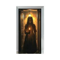Placa De Porta 2D De Halloween: Decoração Assustadora Para Festa Com Três Gatos, Luz De Vela E