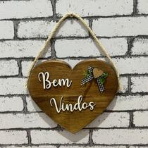 Placa de Porta Bem Vindos Coração, Placa de Porta Madeira Pinus , Placa de Porta de Entrada, Decoração de Porta