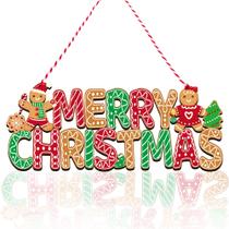 Placa de Porta Uflashmi de Madeira Gingerbread Feliz Natal 32x13 cm Placa de Porta Uflashmi de Madeira Gingerbread Feliz Natal 32x13 cm