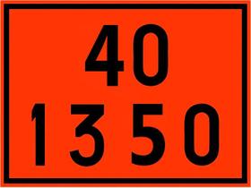 Placa de Risco Numerologia ONU 40 1350 Para o Transporte e Armazenamento de Materiais Plastcor 30 x 40cm