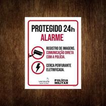 Placa De Segurança - Protegido 24H Alarme Polícia (36X46) Placa De Segurança - Protegido 24H Alarme Polícia (36X46)