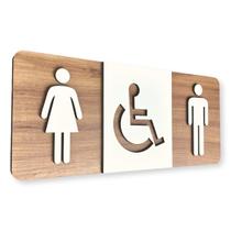 Placa De Sinalização 3 em 1 - PNE - MDF 30x13cm