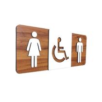 Placa De Sinalização 3 em 1 - PNE - MDF 30x13cm