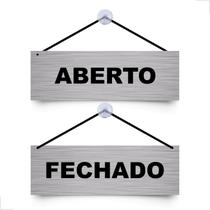 Placa De Sinalização Aberto E Fechado Para Porta Comercio Aço Escovado