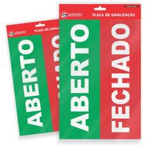 Placa de Sinalização ABERTO/FECHADO 16X25CM - Pacote com 5 Unidades