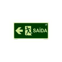 Placa de Sinalização Alta Visibilidade S13E Saída Pictograma Esquerda Fotoluminescente 16x25cm