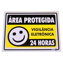 Placa de Sinalização ÁREA PROTEGIDA / VIGILÂNCIA ELETRÔNICA / 24 HORAS Ref PS237 ENCARTALE