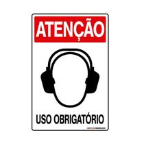 Placa De Sinalização Atenção Abafador Auricular Uso Obrigatório 20x30 Qi Comunicação - S-203 Q1a