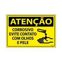 Placa De Sinalização Atenção Corrosivo Evite Contato Com Olhos E Pele 30x20 Ecom IA - SA21 F9e