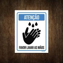 Placa De Sinalização - Atenção Favor Lavar Mãos 27X35