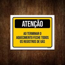 Placa De Sinalização - Atenção Feche Registros De Gás 36X46