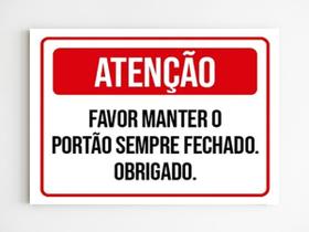 Placa de sinalização atenção manter o portão fechado mdf A4