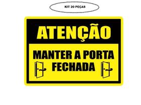 Placa de Sinalização Atenção Porta Fechada Kit 20 Un. 14X20cm Mdf Adesivado