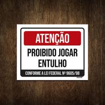 Placa De Sinalização - Atenção Proibido Jogar Entulho 18X23