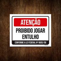 Placa De Sinalização - Atenção Proibido Jogar Entulho 27x35