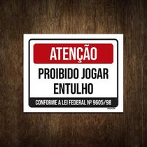 Placa De Sinalização - Atenção Proibido Jogar Entulho 27X35
