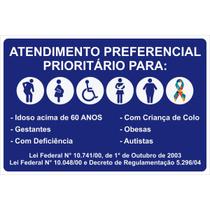 Placa de Sinalização Atendimento Preferencial Prioritário Para