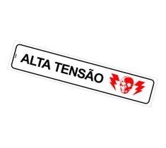 Placa de Sinalização Aviso - Alta Tensão Risco de Morte - Autocolante - 5x25 cm em PS (Poliestireno)