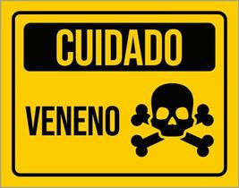 Placa De Sinalização Aviso Cuidado Veneno 27X35