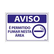 Placa De Sinalização Aviso É Permitido Fumar Nesta Área 30x20 Ecom IA - SV20 F9e