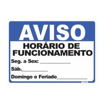 Placa de Sinalização Aviso Horário de Funcionamento
