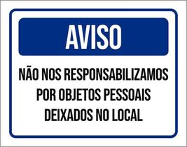 Placa De Sinalização - Aviso Objetos Pessoais 27X35 Placa De Sinalização - Aviso Objetos Pessoais 27X35