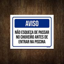 Placa De Sinalização - Aviso Passe Chuveiro Piscina 27X35