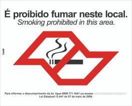 Placa de Sinalização - Aviso Proibido Fumar Lei Nº 13.541 - Estado de São Paulo SP PS (Poliestireno)