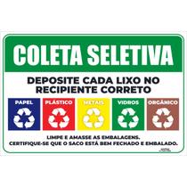 Placa de Sinalização Coleta Seletiva Deposite Cada Lixo no Correto