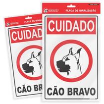 Placa de Sinalizacao Cuidado Cao Bravo 16X25CM.