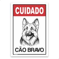 Placa De Sinalização Cuidado Cão Bravo 20x30cm Vermelho