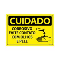 Placa De Sinalização Cuidado Corrosivo Evite Contato Com Olhos E Pele 30x20 Ecom IA - SC38 F9e