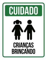 Placa De Sinalização - Cuidado Crianças Brincando 27X35