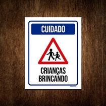 Placa De Sinalização - Cuidado Crianças Brincando 36x46