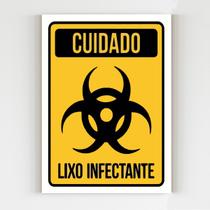 Placa de sinalização cuidado lixo infectante amarelo 20x29