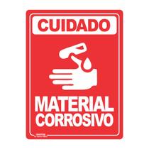 Placa de Sinalização Cuidado Material Corrosivo