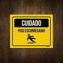 Placa De Sinalização - Cuidado Piso Escorregadio 27X35