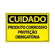 Placa De Sinalização Cuidado Produto Corrosivo Proteção Obrigatória 30x20 Ecom IA - SC37 F9e