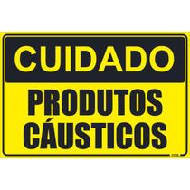 Placa de Sinalização Cuidado Produtos Cáusticos Placa de Sinalização Cuidado Produtos Cáusticos