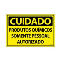 Placa De Sinalização Cuidado Produtos Químicos Somente Pessoal Autorizado 30x20 Ecom IA - SC13 F9e