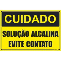 Placa de Sinalização Cuidado Solução Alcalina Evite Contato Placa de Sinalização Cuidado Solução Alcalina Evite Contato