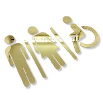 Placa de Sinalização de Banheiro Acrílico Espelhado Kit 3