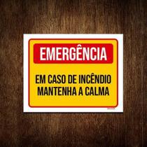 Placa De Sinalização - Emergência Em Caso Incêndio 36x46