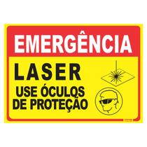 Placa de Sinalização Emergência Laser Use Óculos de Proteção Placa de Sinalização Emergência Laser Use Óculos de Proteção