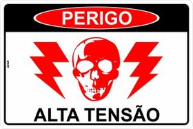 Placa de Sinalização - Força: Perigo de Alta Tensão Elétrica - Risco de Choque Mortal em PS (Poliestireno)