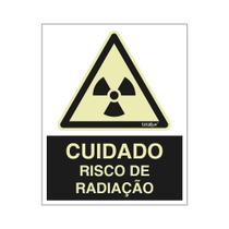 Placa de Sinalização Fotoluminescente Cuidado Risco de Radiação 12x10