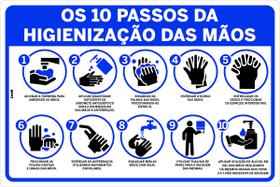 Placa de Sinalização Higiene os dez 10 Passos da Higienização das Mãos - Look Placas de Sinalização