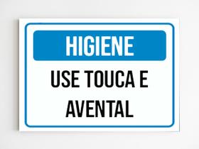 Placa de sinalização higiene use touca e avental mdf 20x29